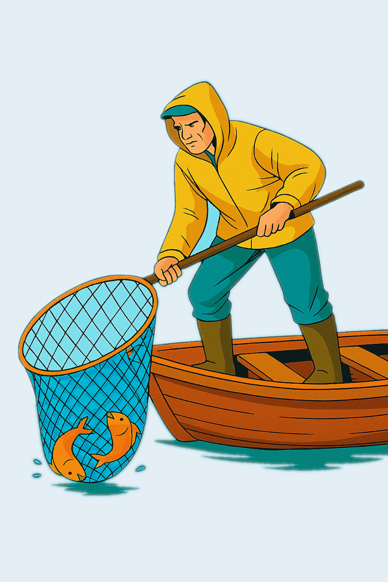 Salabardeo, captura final y embarque de la pesca